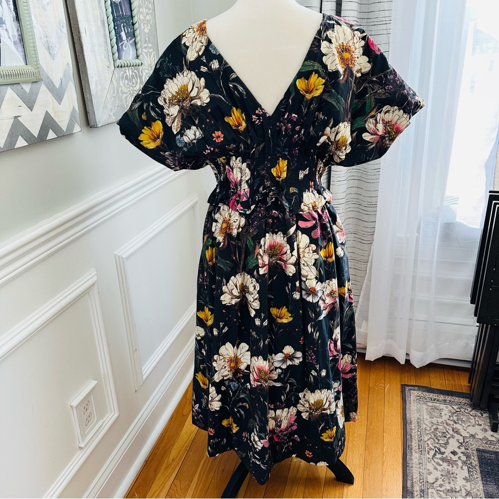 NWT Anthropologie V-Neck Smocked Floral Midi Dress w Zip Front Kentucky Derby - Picture 9 of 16